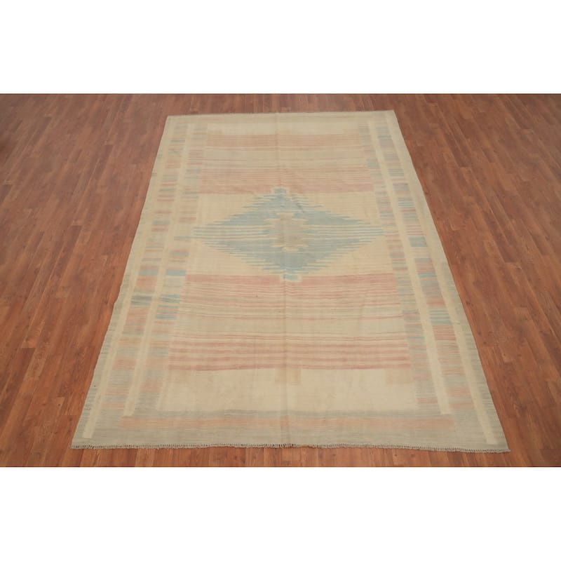 Hand Woven Oriental 100% Wool Carpet Southwestern Tribal Multi-Colored Kilim Area Rug - 9' 9'' X 6' 7''