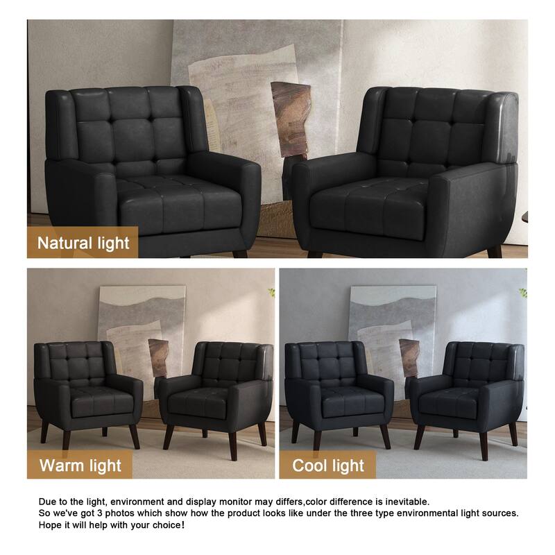 Tufted Wingback Accent Chairs Linen/Faux Leather/Velvet Armchairs Set of 2