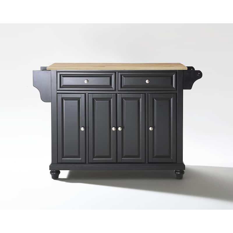Kitchen Island with Storage & Wood Top - Portable Kitchen Cart, Modern Design, White & Natural Finish
