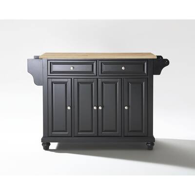 Kitchen Island with Storage & Wood Top - Portable Kitchen Cart, Modern Design, White & Natural Finish