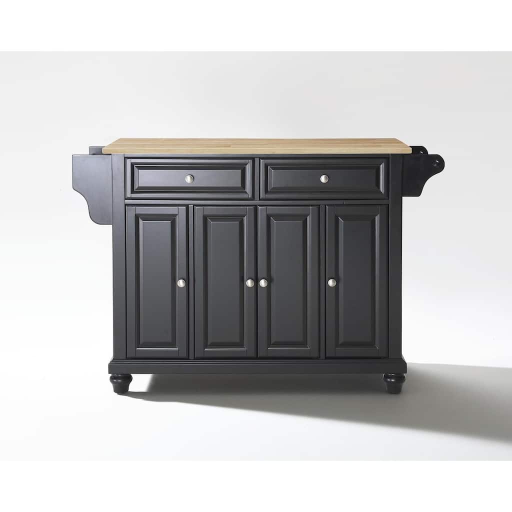 Kitchen Island with Storage & Wood Top - Portable Kitchen Cart, Modern Design, White & Natural Finish