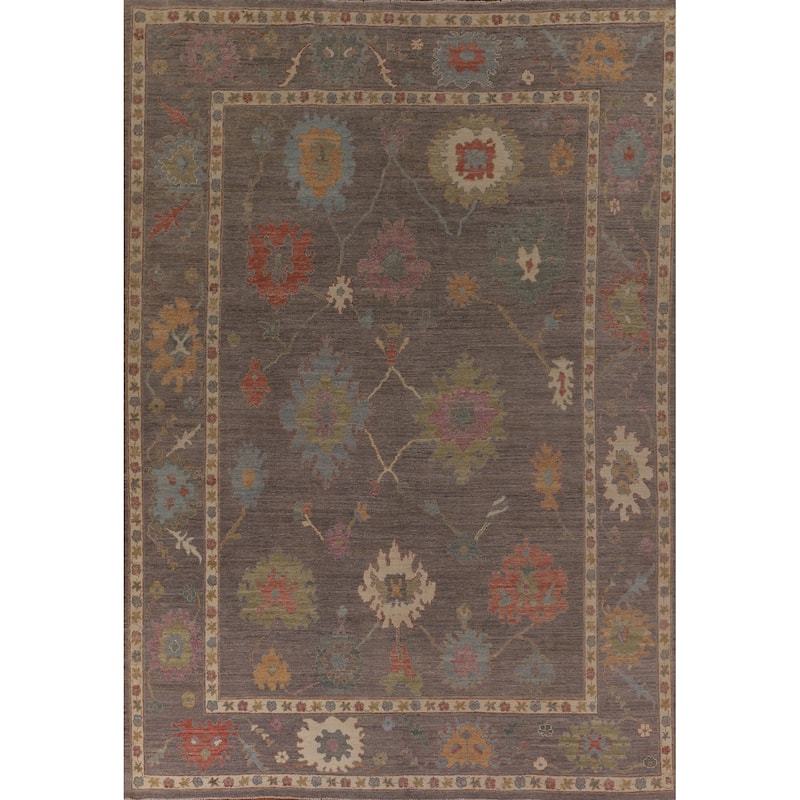 All-Over Gray Oushak Vegetable Dye Area Rug Handmade Wool Carpet - 9'0" x 11'11"
