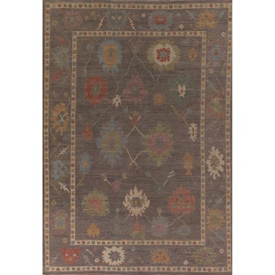 All-Over Gray Oushak Vegetable Dye Area Rug Handmade Wool Carpet - 9'0" x 11'11"