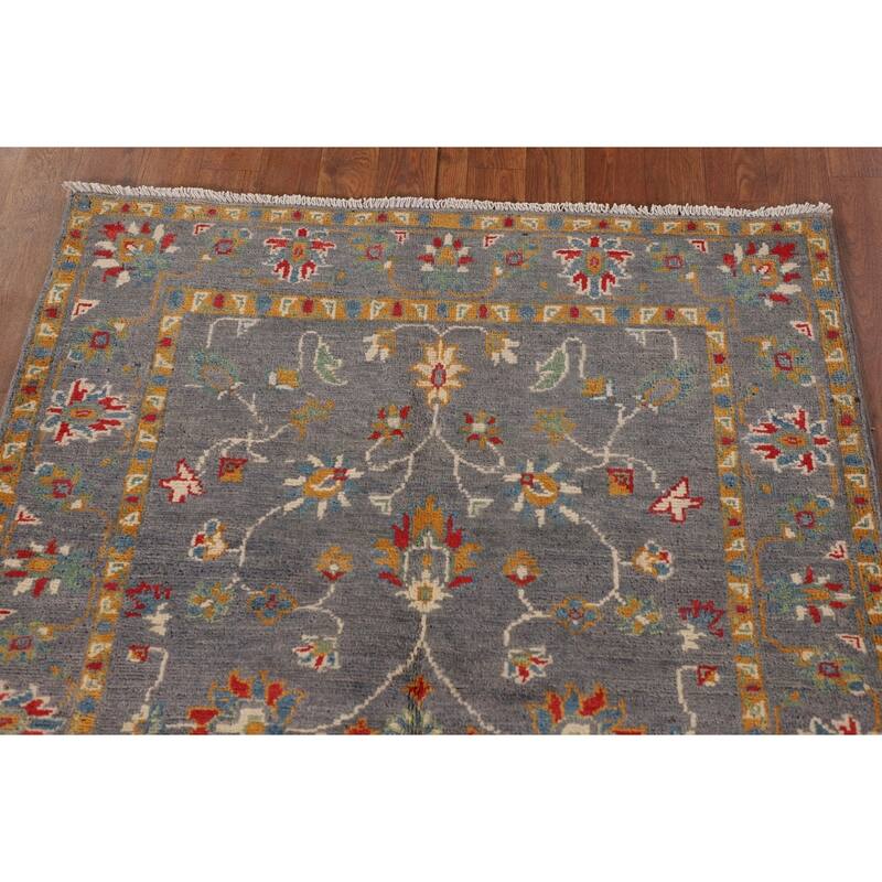 All-Over Gray Floral Kazak Oriental Accent Rug Handmade Wool Carpet - 3'4"x 5'0"