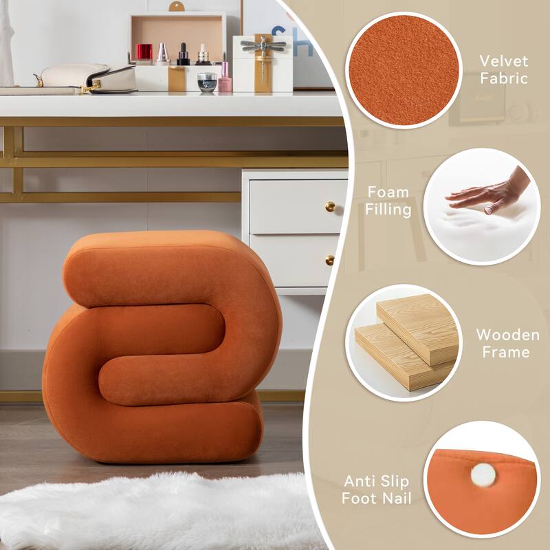 Sshape Velvet Fabric Ottoman Makeup Stool Footstool, - Orange