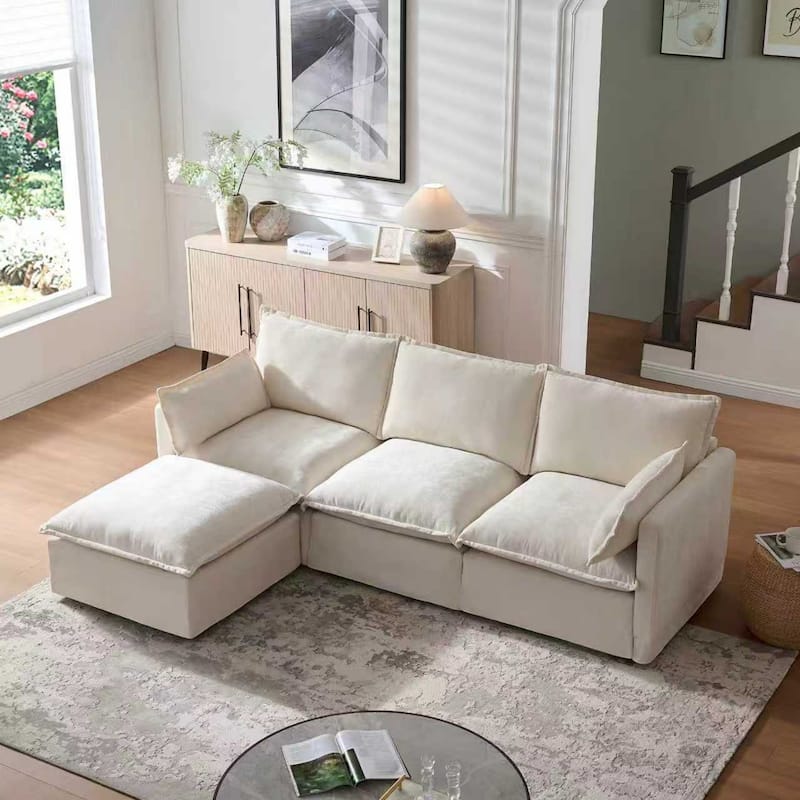 93.31" Modern L-Shaped Sectional Sofa with Movable Ottoman