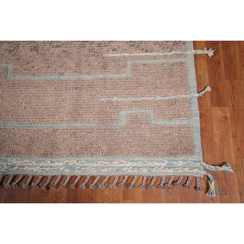 Brown Moroccan Abstract Area Rug Hand-Knotted Wool Carpet - 8'9"x 11'11"