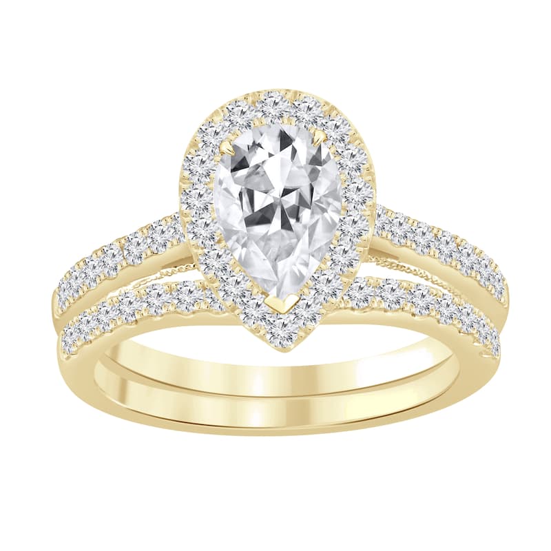 Auriya 1 3/4ctw Pear-cut Halo Diamond Engagement Ring Set 14k Gold - Yellow - 10