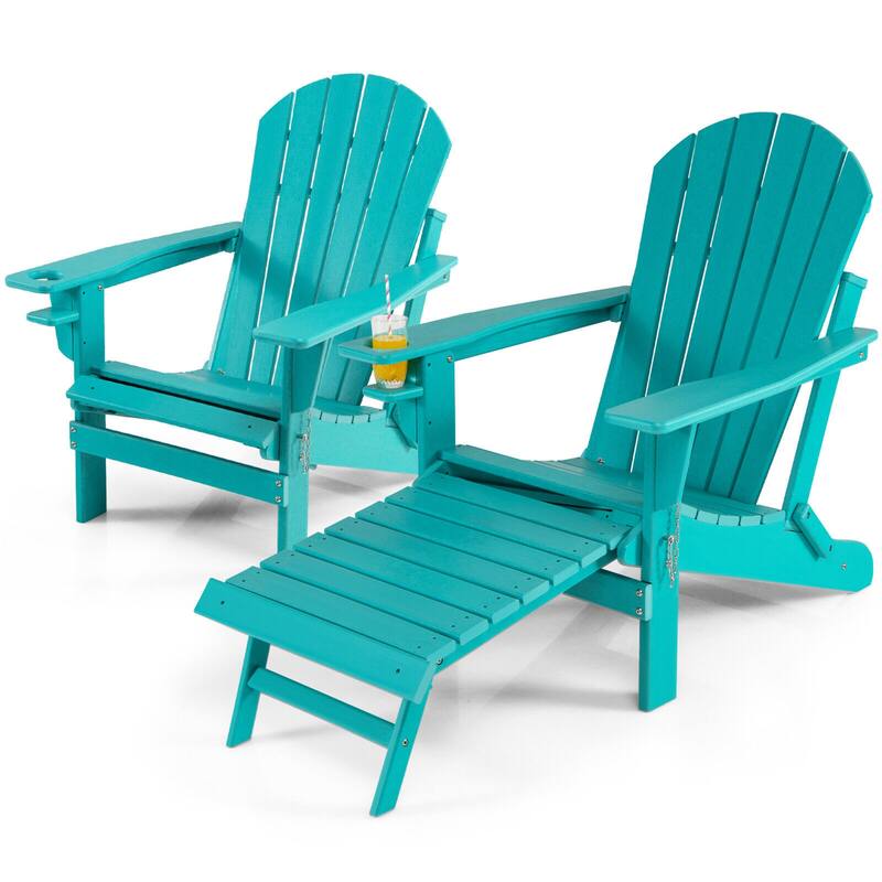 Gymax 2PCS Folding Adirondack Chair HDPE Patio Lounge Chair w/