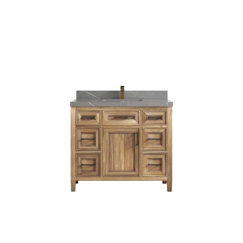 Willow Collections 42 in. W x 22 in. D Santa Monica Teak Single Sink Bathroom Vanity with Countertop - 2" Piatra Gray - Whitewashed Teak