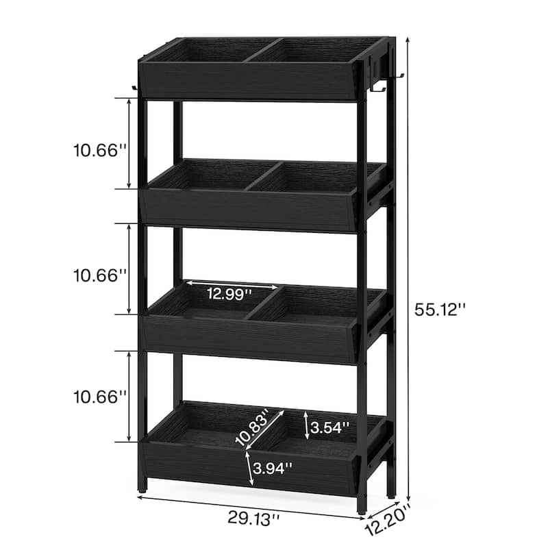 4-Tier Fruit and Vegetable Storage Rack Stand, Wood Storage Shelf for Kitchen Dining Room