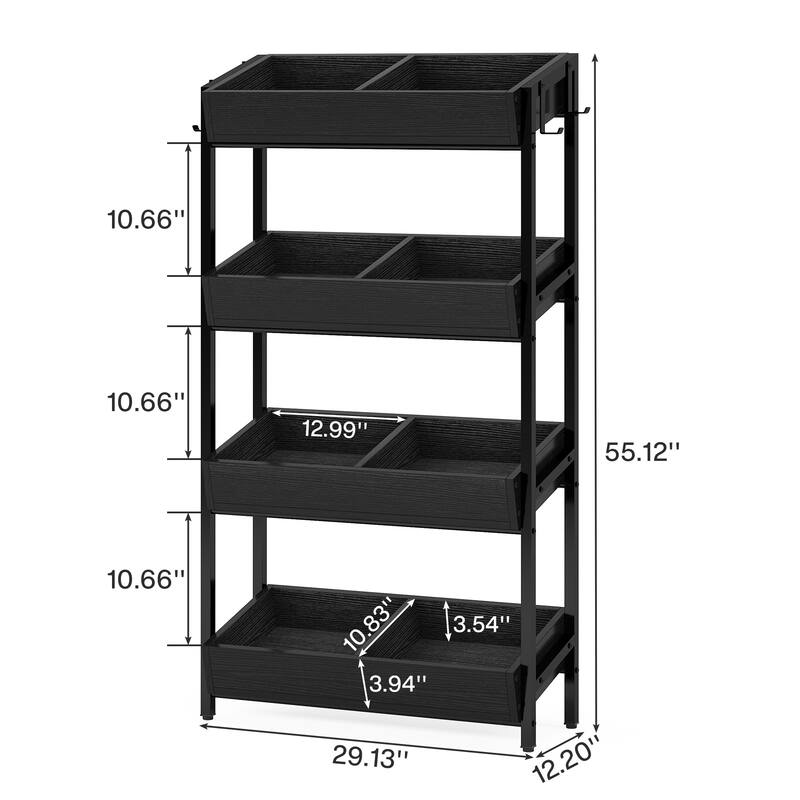 4-Tier Wood Utility Storage Shelves, Fruit and Vegetable Basket Stand for Kitchen, Office