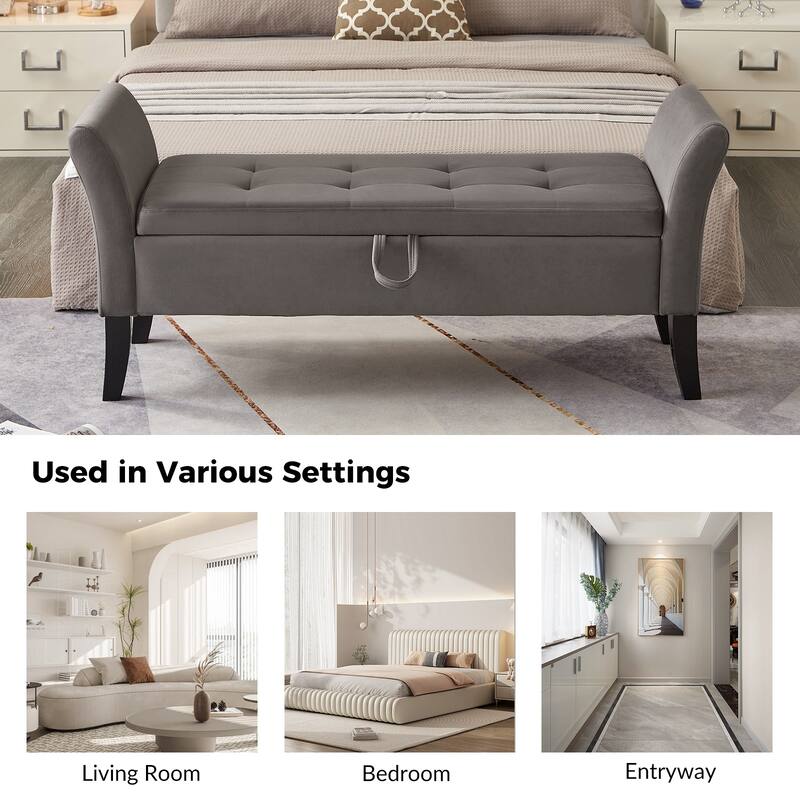 Ramiro Contemporary Velvet Storage Bench by HULALAHOME