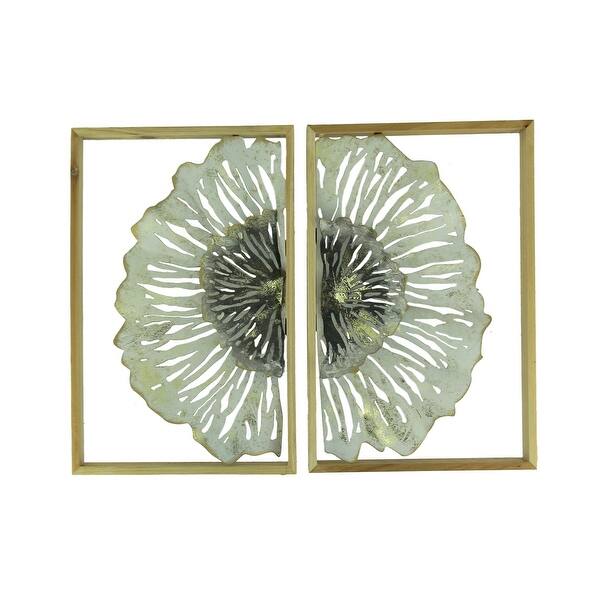 Shop Metal Flower Art Duo Wood Framed 2 Piece Wall Decor Set