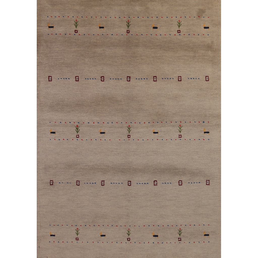 Gabbeh Oriental Rug Bedroom Hand-Knotted Wool Carpet - 4'8" x 6'7"