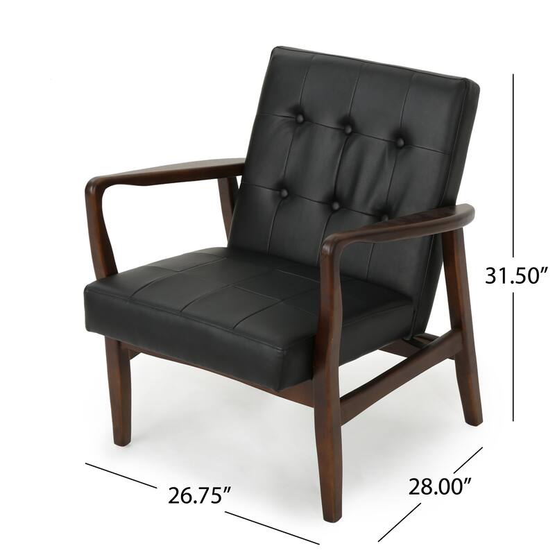 CLUB CHAIR, Mid Century Modern Faux Leather Club Chair with Wood Frame