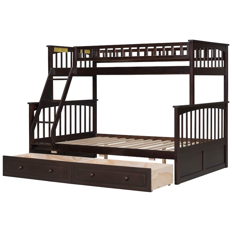 Twin over Full Wooden Bunk Bed with 2 Drawers