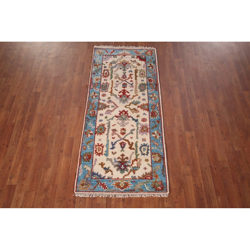 Ivory Oushak Indian Accent Rug Hand-Knotted Wool Carpet - 2'6"x 5'9"