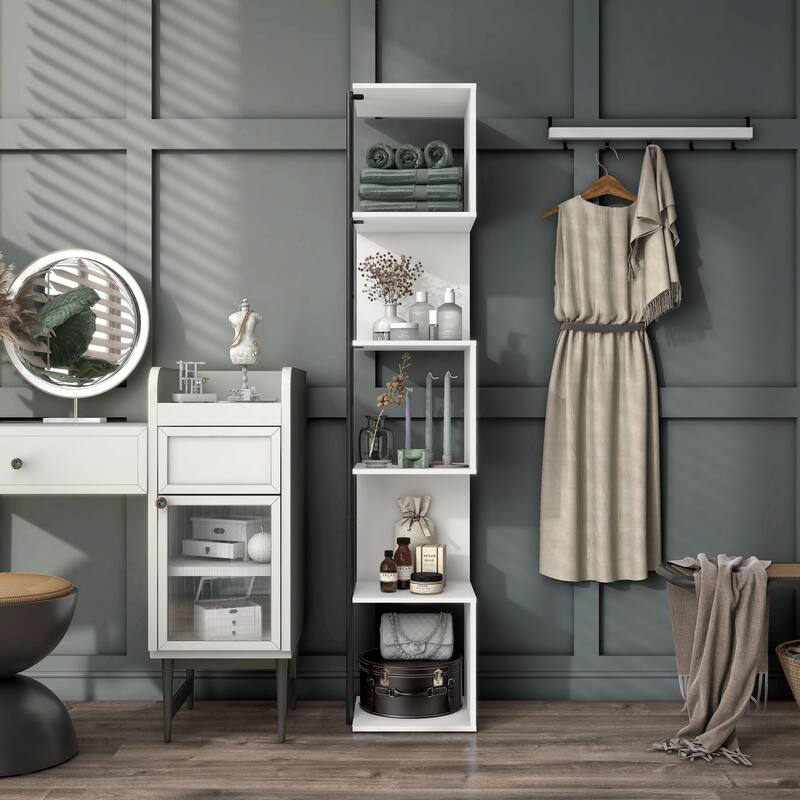 Furniture of America Linnea Modern 5 Tier Accent Corner Bookcase, Freestanding Display Bookshelf with Metal Post