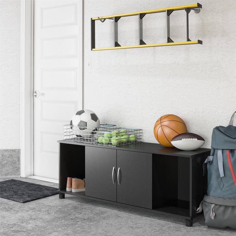 Anmytek Shoe Storage Bench 4 Compartments Black Entryway Mudroom Seating - Black