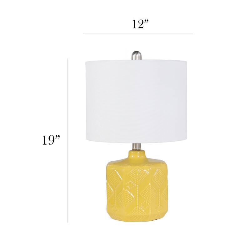 LED Floral Eyelet Ceramic Bedside Desk Lamp with White Shade - 19" - Yellow