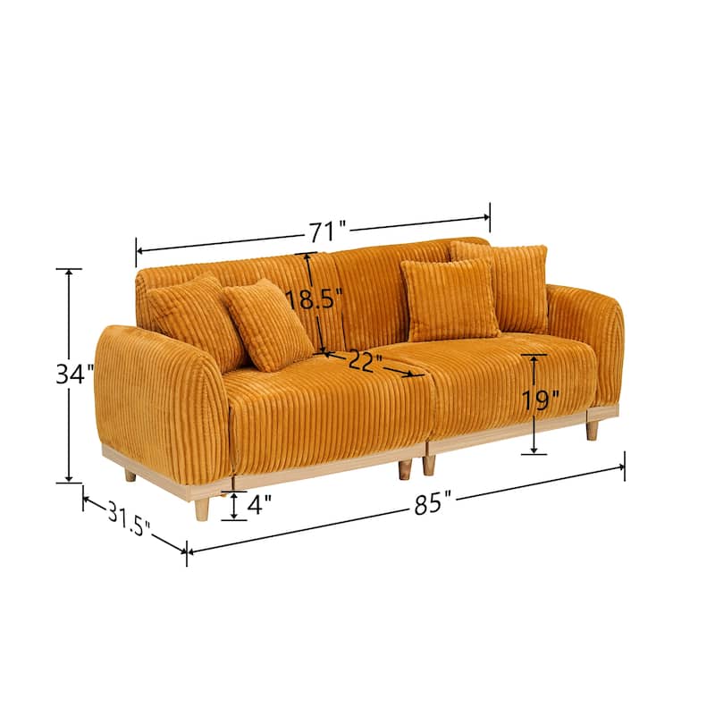 85" Modern Corduroy Loaf Sofa with Four Throw Pillows