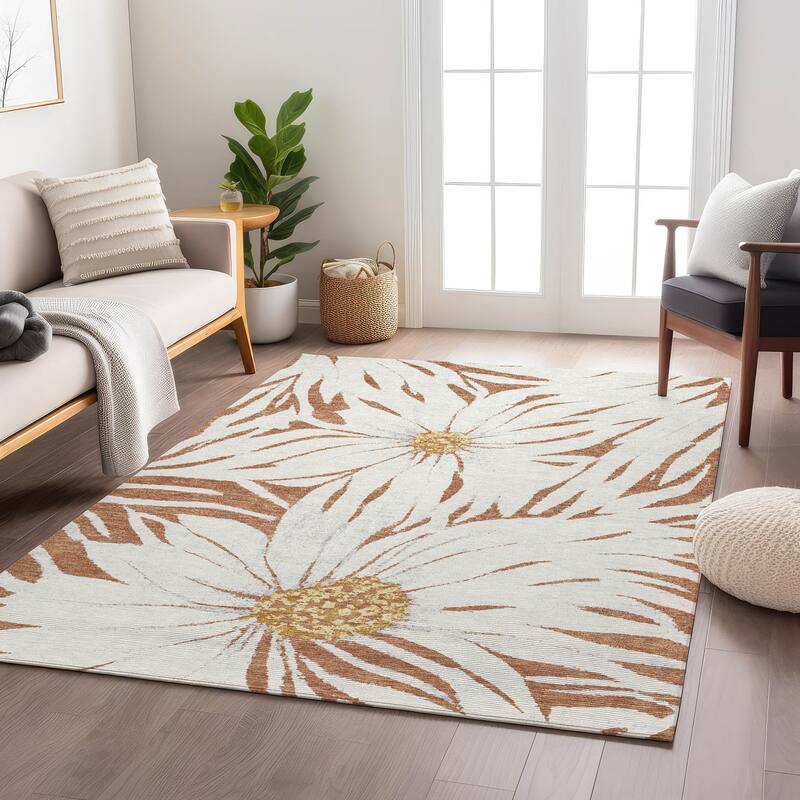 Machine Washable Indoor/ Outdoor Floral Chantille Rug