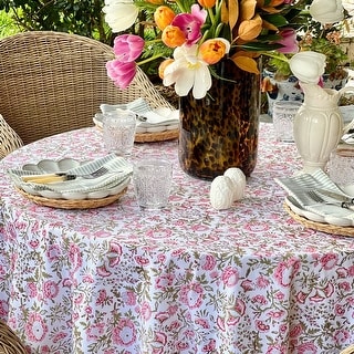 Beatrice pink and green round tablecloth