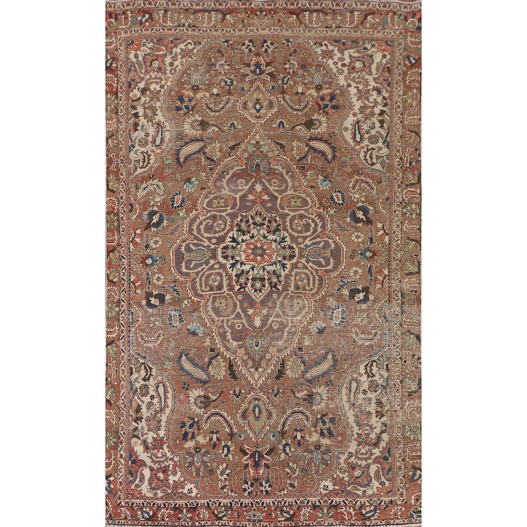 Medallion / Floral Bakhtiari Persian Vintage Rug Handmade Wool Carpet - 6'2"x 10'6"
