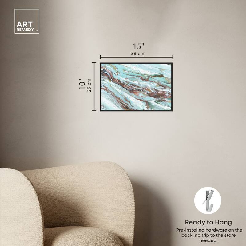 Art Remedy Mint Waves Framed Blue Abstract 1 Piece Canvas Wall Art