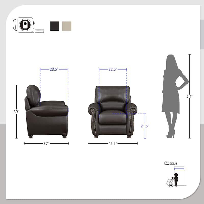 Ionia Leather Match Living Room Chair - 42.5" x 37" x 39"