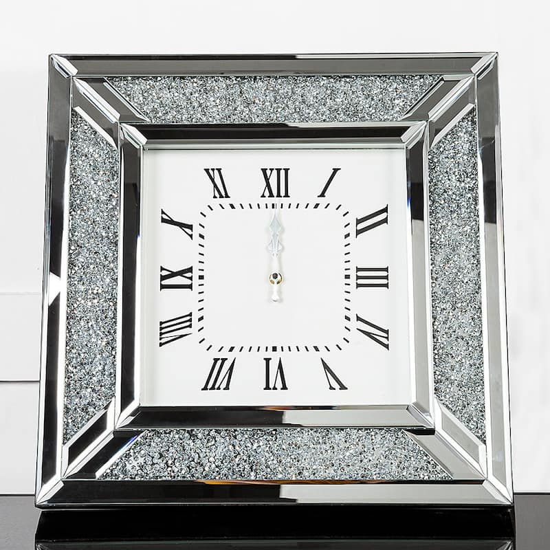 Diamond and Silver Mirrored Square Wall Clock - 19.70" X 19.70" X 1.97" - 19.70" X 19.70" X 1.97"