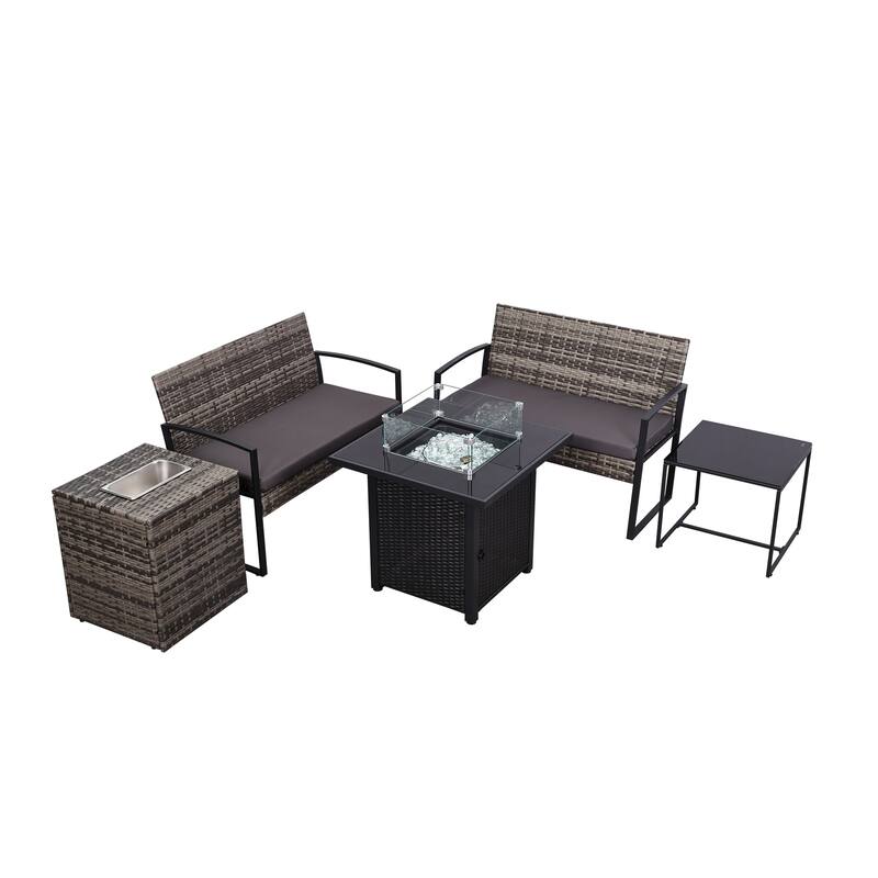 5 PCS Patio Conversation Set With Square Fire Table