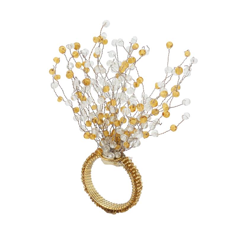 Beaded Spray Design Napkin Ring (Set of 4) - Set of 4 - Champagne