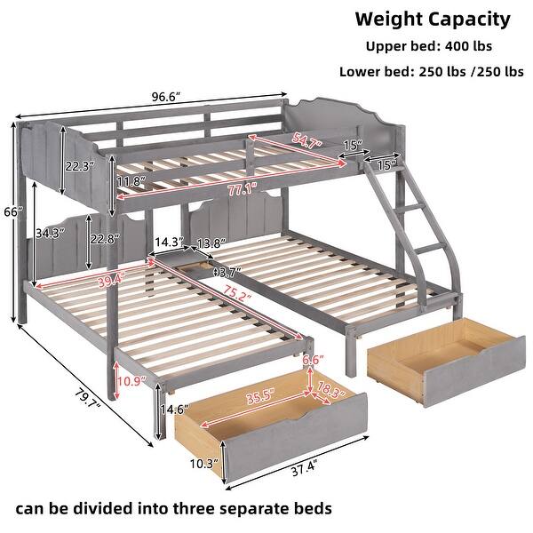 Velvet Triple Bunk Bed with Drawers and Guardrails Bed Bath & Beyond