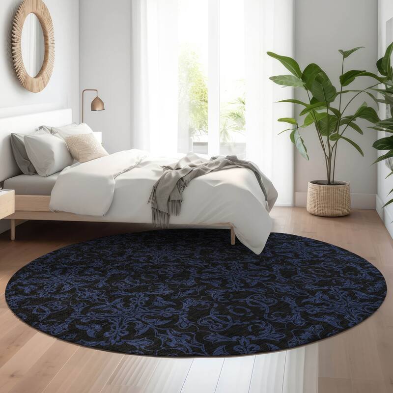 Premium Washable Super Soft Dark Traditional Mayfield Rug - Blue - 8' x 8'