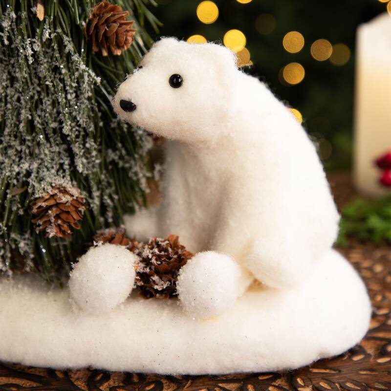 Frosted Tree and Polar Bear Christmas Decoration - 13"