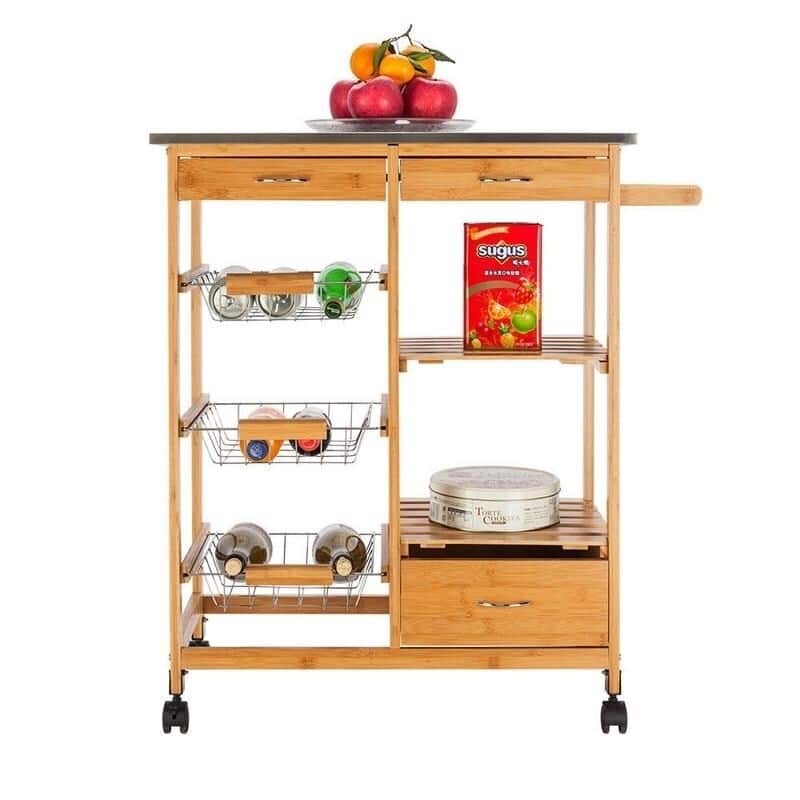 Moveable Kitchen Cart with Stainless Steel Table Top With 3 Drawers