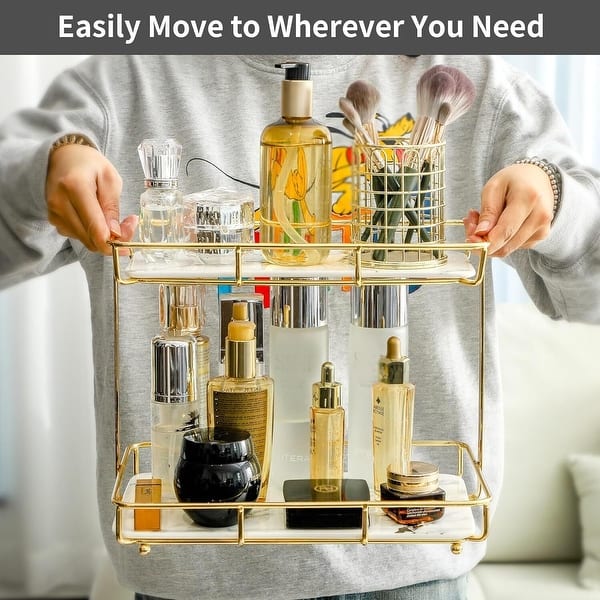 2 Tier Vanity Tray Dresser Stainless Steel Gold Shelf White Marble Ceramic Tray - Bed Bath & Beyond - 41827966 2 Tier Vanity Tray Dresser Stainless Steel Gold Shelf White Marble Ceramic Tray - Bed Bath & Beyond - 41827966