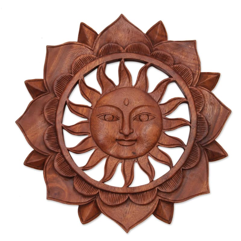 Wood relief panel, 'Sun Flower' - 0.8" H x 12.25" D