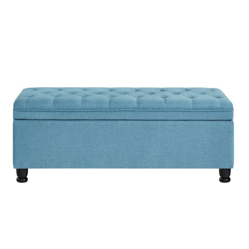 Bedroom End of Bed Bench with Spindle Wood Legs, Upholstered Decorative Stool Elegant Storage Bench with Flipping Lid