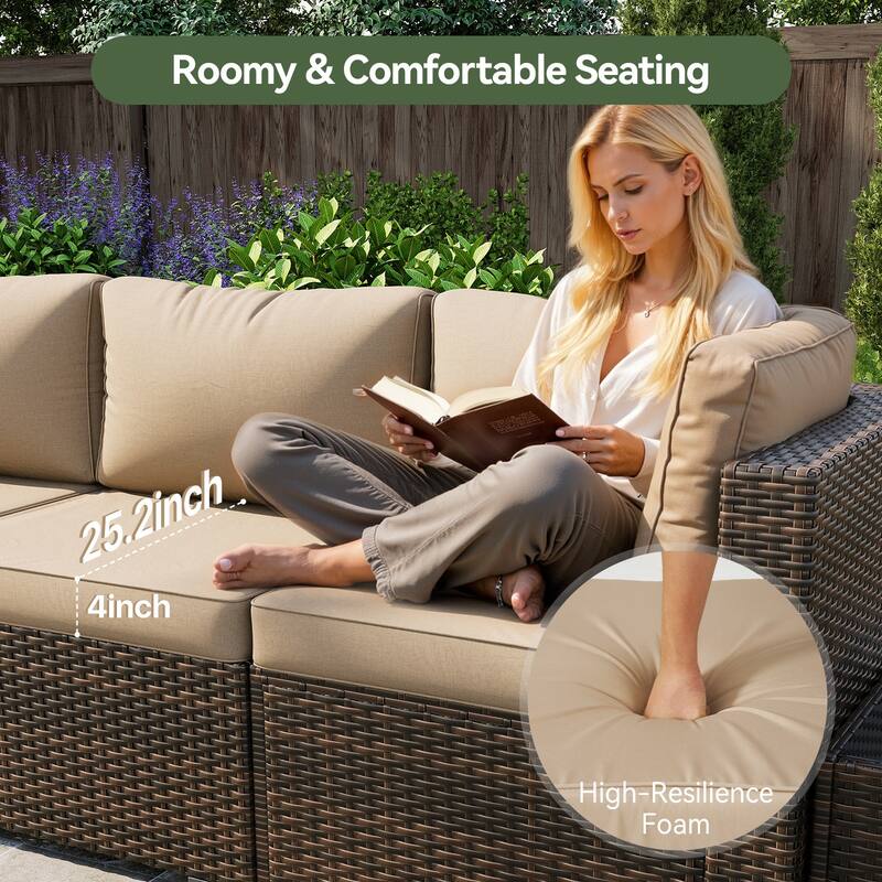 AOXUN Wicker Rattan Outdoor Sectional Sofa Set with Coffee Table and Thickened Cushions