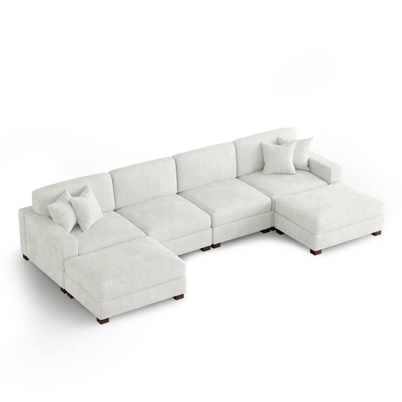Modern Chenille Oversized Modular Sectional Sofa with 2 Ottoman