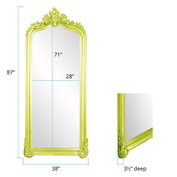 dimension image slide 12 of 15, Allan Andrews Rectangular Oversized Full-Length Floor Mirror with Arched Wood Frame - 87"H x 38"W