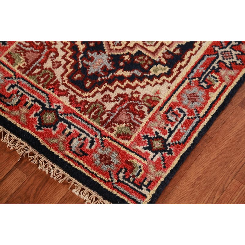 Dark Blue Geometric Heriz Serapi Foyer Rug Hand-Knotted Wool Carpet - 2'0" x 3'0"