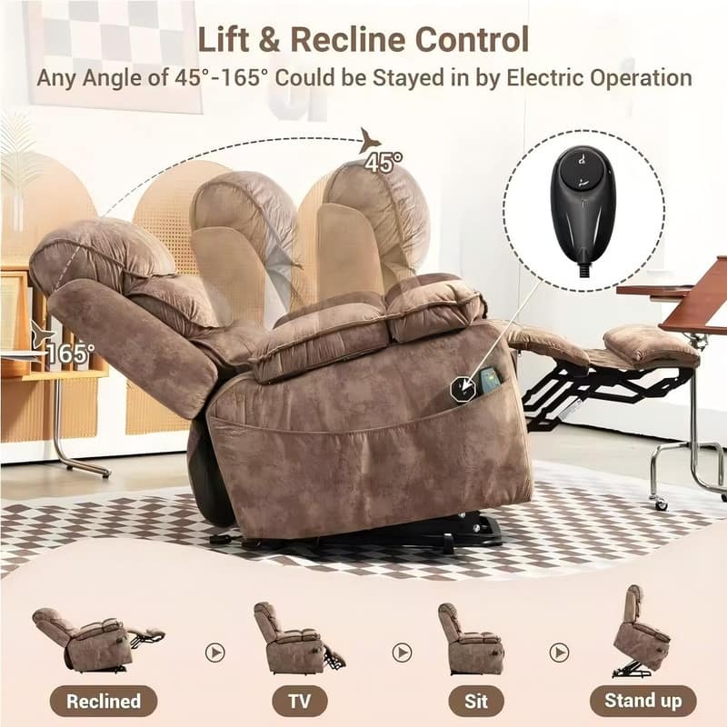 Extended Footrest Comfort Chenille Power Lift Recliner with Massage and Heat