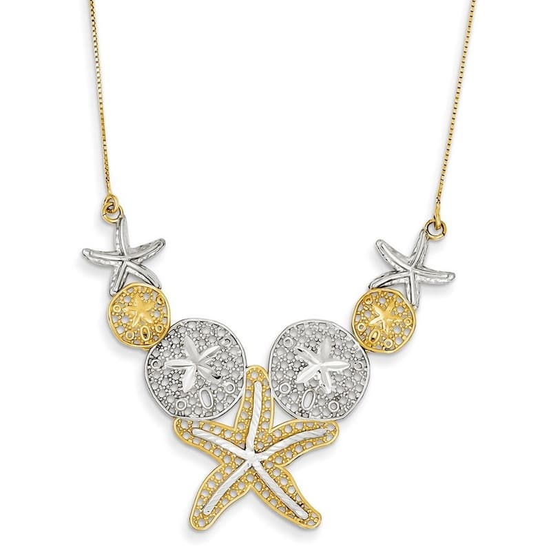 Curata 14k Yellow Gold Textured Sea Life Necklace (26mm x 45mm), 18"