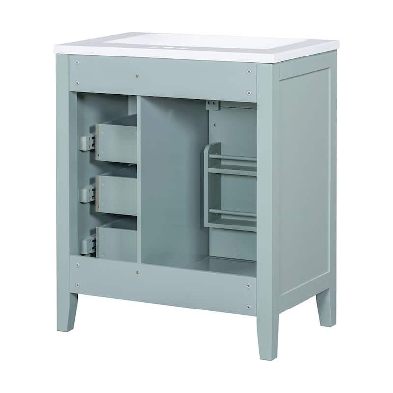 30" Solid Bathroom Vanity with Sink Set, Bathroom Cabinet with Drawers