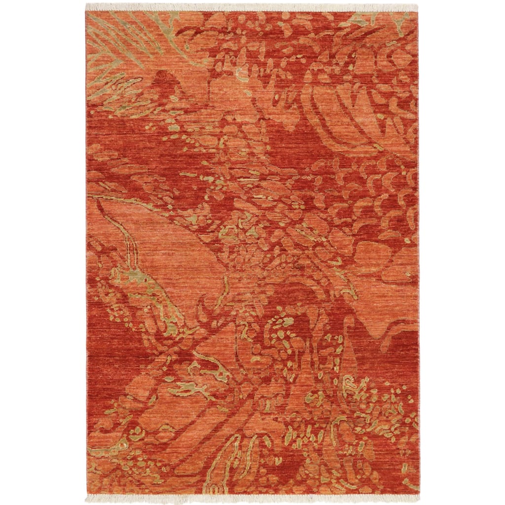 Bohemian Ziegler Cara Rust Grey Hand-Knotted Wool Rug - 3'4'' x 4'11''