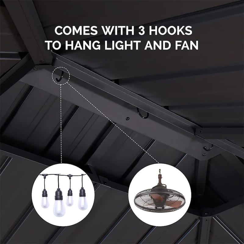 PURPLE LEAF 6ft x 8ft Hardtop Grill Gazebo Galvanized Steel Roof Outdoor BBQ Canopy, Bulbs included